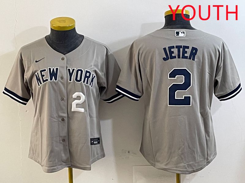 Youth New York Yankees #2 Jeter Grey Game 2025 Nike MLB Jersey style 9